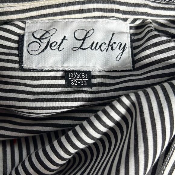 Get Lucky Womens Button Down Shirt Striped Small Embroidered Cards Black Small - Picture 11 of 15